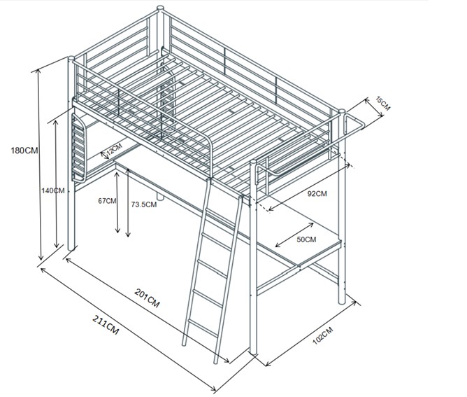 Łóżko Piętrowe LM6-FX z Biurkiem 90x200 Biały