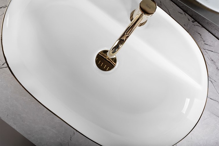 Umywalka Nablatowa AURA 61 Złoty Szczotkowany/Biały