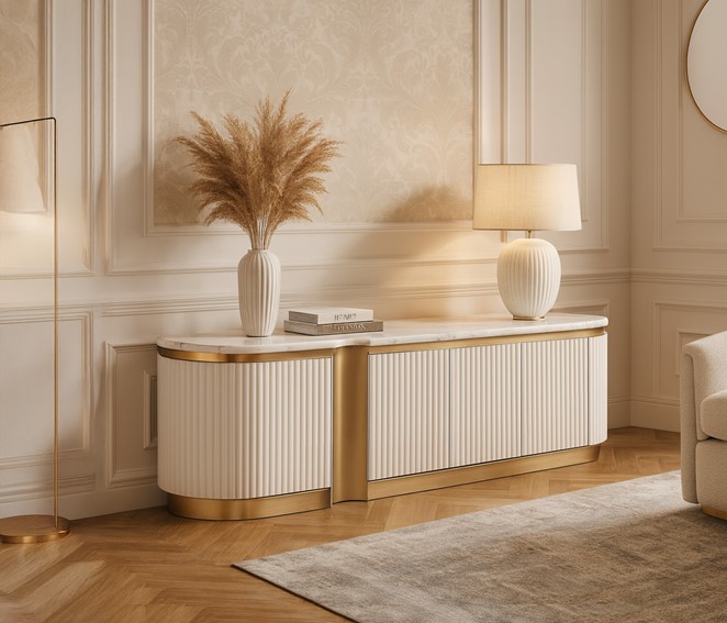 Komoda RTV STILIG ST916F Ecru/Złoty