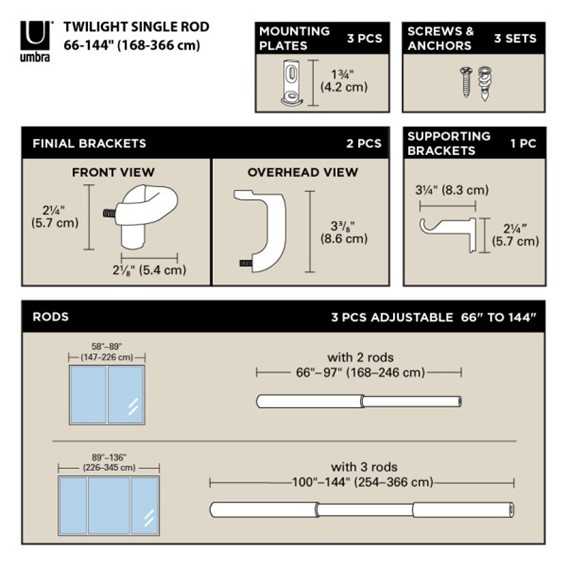 Karnisz TWILIGHT 168-365cm Czarny