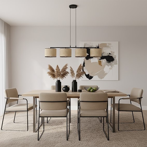 Lampa Wisząca ECO 4 Czarny/Rattan