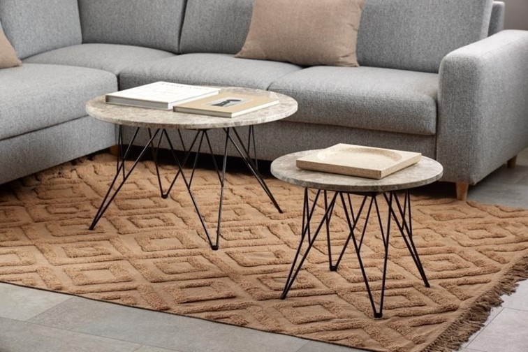 Stolik Kawowy PRUNUS fi80 Czarny/Szary Marmur