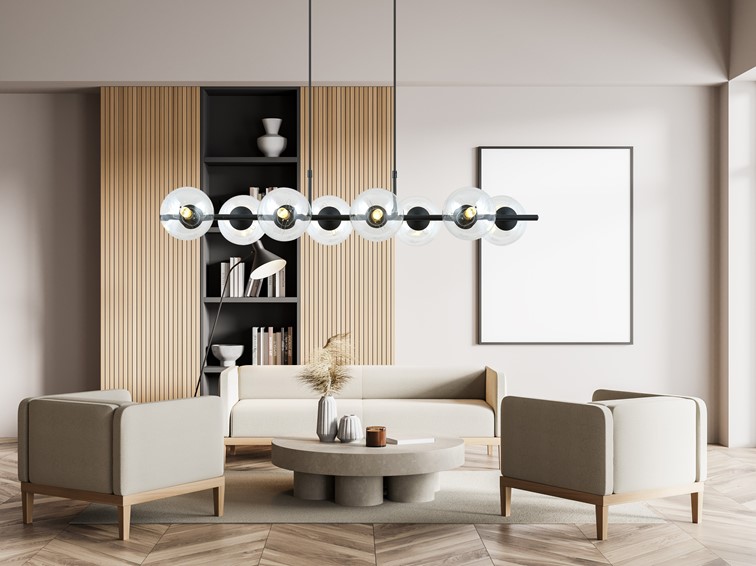 Lampa Wisząca RORY 8 Czarny/Transparentny