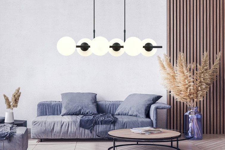 Lampa Wisząca RORY 6 Czarny/Opal