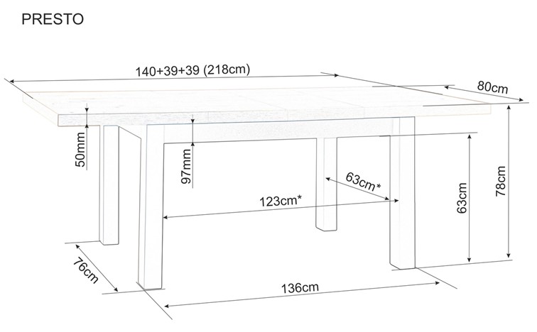 Stół Rozkładany PRESTO (140-218)x80 Czarny/Dąb Artisan