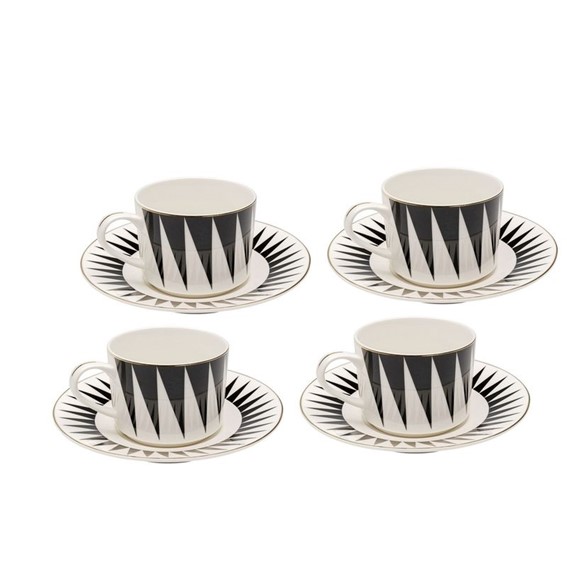 Komplet 4 Filiżanek HARLEQUIN Biały/Czarny