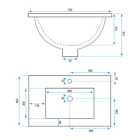 Umywalka Wpuszczana DAFNE 70 Biały