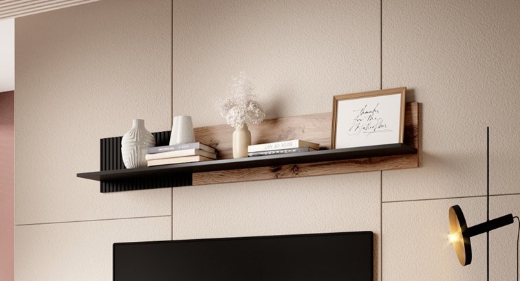 Półka Wisząca Random P-1 20x150x25 Dąb Wotan/Czarny