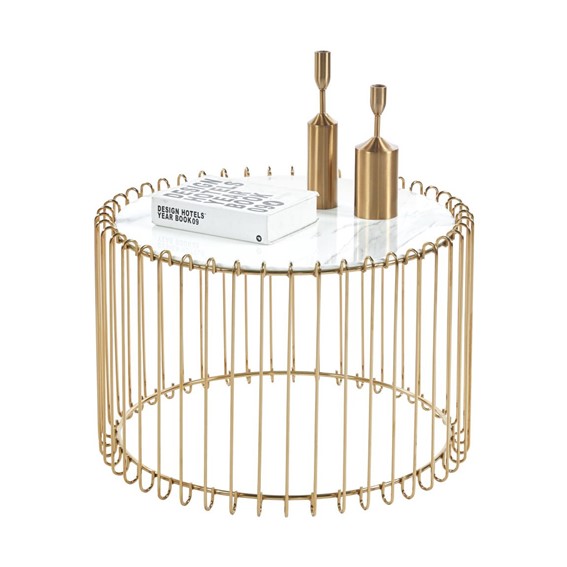 Ława L13-FX (G) fi60 Biały Marmur/Złoty