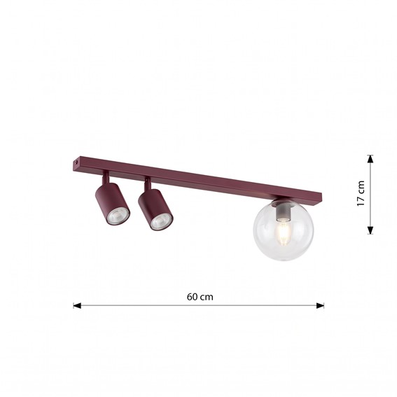 Lampa Sufitowa BASTER 3 Burgundowy/Transparentny