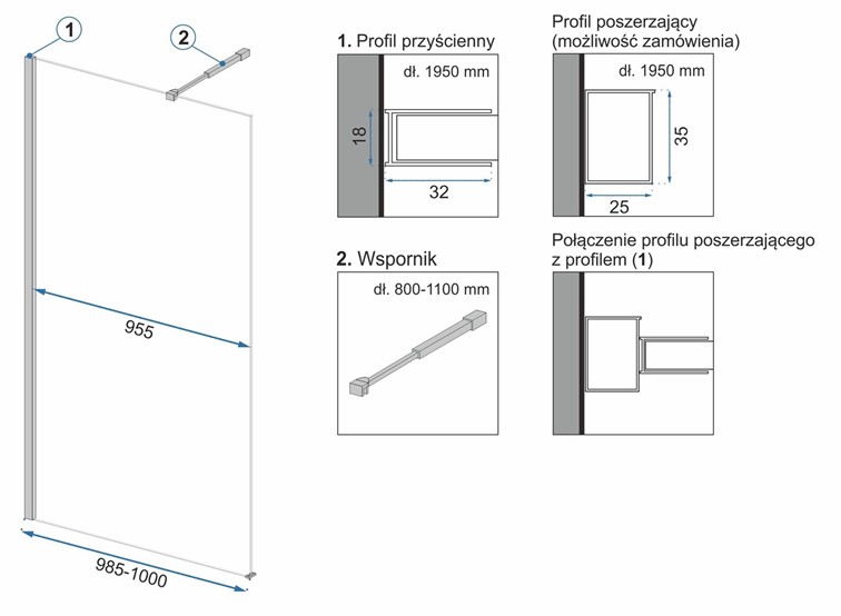 Ścianka Prysznicowa AERO 80 Czarny