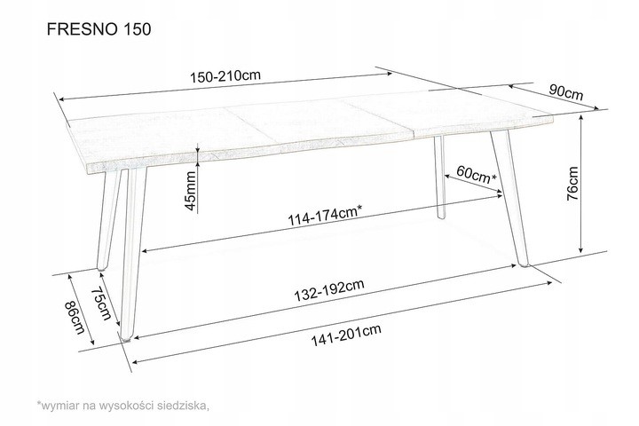 Stół Rozkładany FRESNO (150x210)x90 Dąb Artisan/Czarny