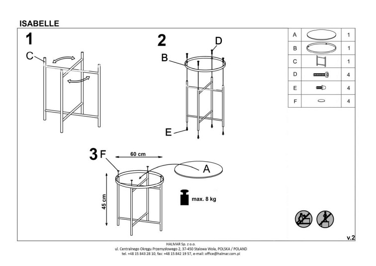 Ława ISABELLE fi60 Ciemny Marmur/Champagne