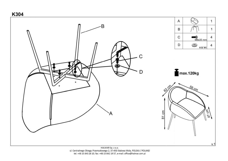 Krzesło K304 Ciemny Popiel/Brązowy/Złoty Chrom