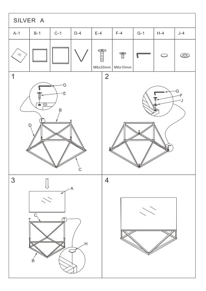 Ława SILVER A 80x80 Srebrny/Szkło Dymione