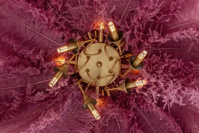 Lampa Wisząca Tiffany 135 Różowy/Naturalne Pióra