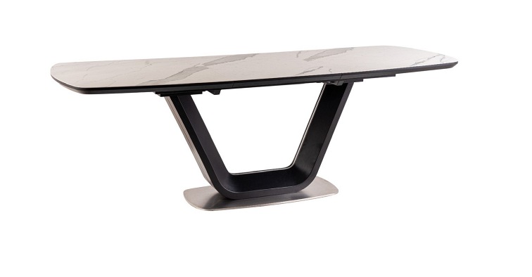 Stół ARMANI (160-220)x90 Ceramic Czarny Mat/Biały Efekt Marmuru