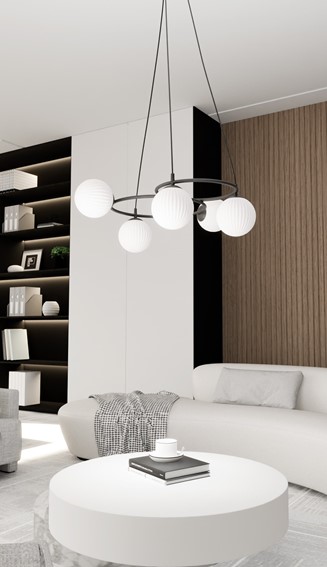Lampa Wisząca LIBRA 5 Czarny/Opal