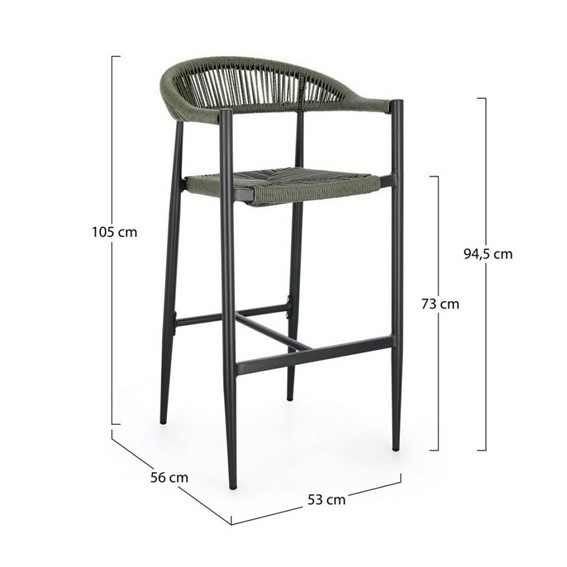 Krzesło Barowe Ogrodowe JANDIA Szary/Zielony
