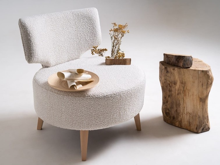 Fotel FLIPPIN BOUCLE Biały/Naturalny