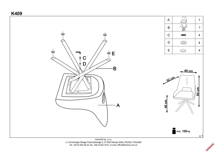 Krzesło K409 Popielaty