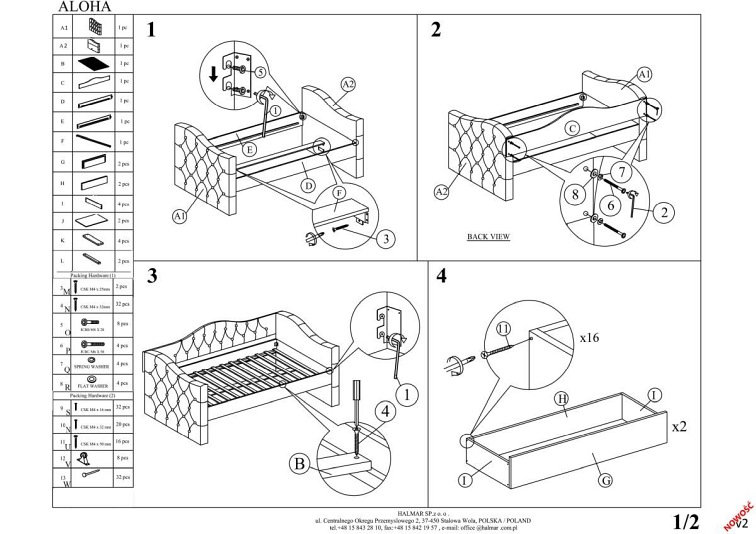 Łóżko ALOHA VELVET z Szufladami 90x200 cm Ciemny Zielony