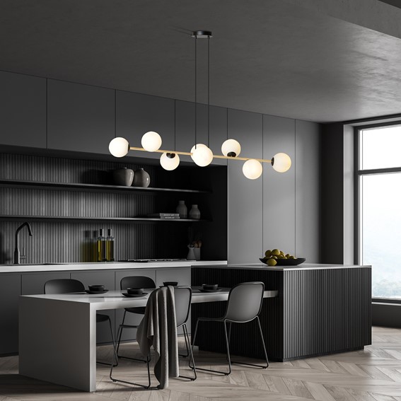 Lampa Wisząca GRAVITY 8 Czarny/Złoty/Opal