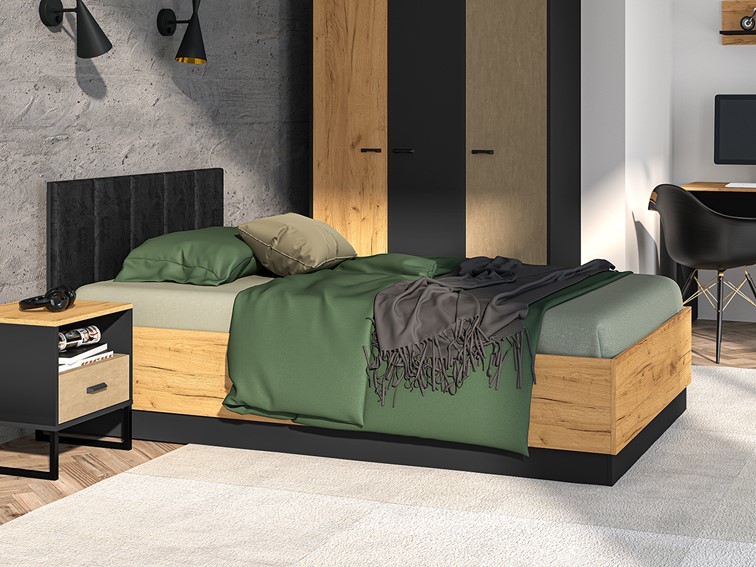 Łóżko COLT 09-01 Dąb Craft Złoty/Czarny-Stal Premium