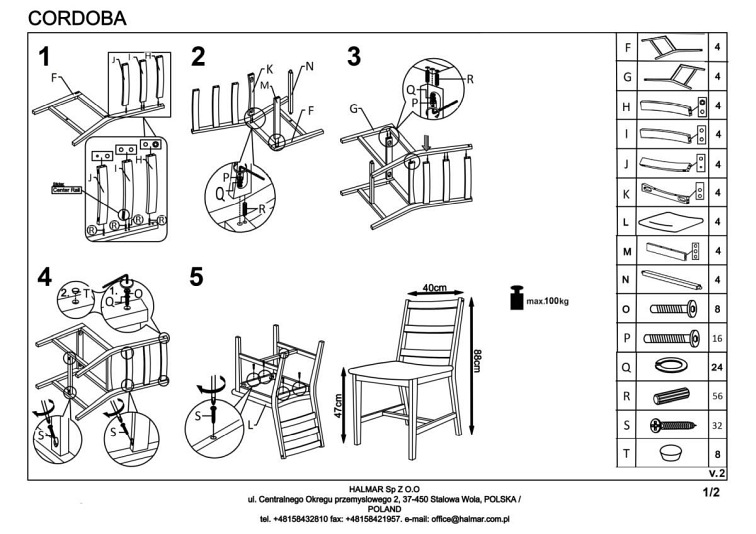 CORDOBA stół + 4 krzesła