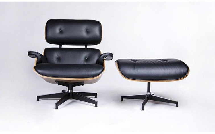 Fotel z Podnóżkiem LOUNGE HM XL Czarny/Orzech