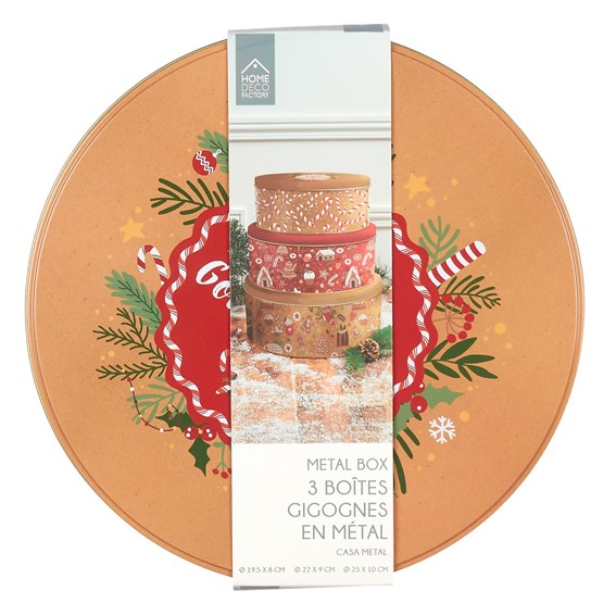 Zestaw 3 Pudełek Świątecznych Metalowych Czerwony/Brązowy
