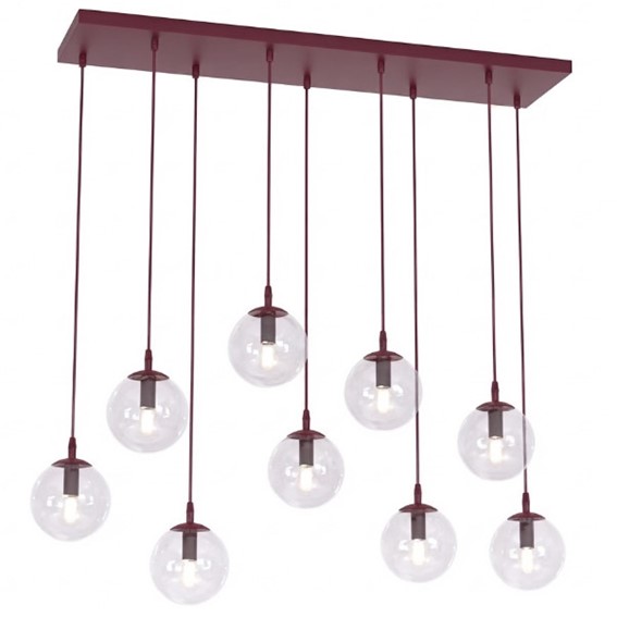 Lampa Wisząca COSMO 9 Burgundowy/Transparentny
