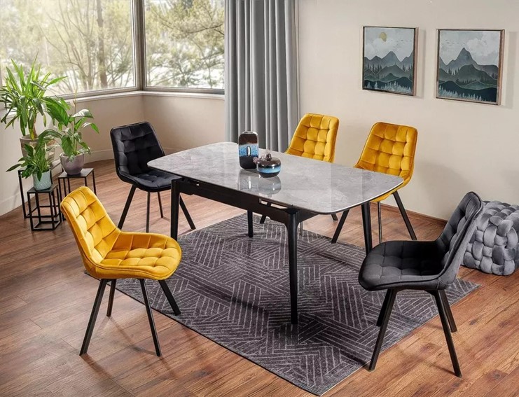 Stół Rozkładany SENTO (120-180)x80 Szary Połysk/Czarny Mat