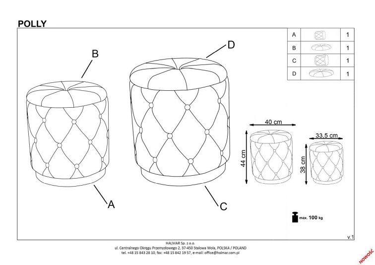 Zestaw Puf POLLY Bordowy