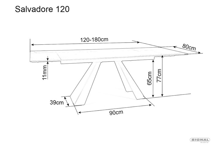 Stół Rozkładany SALVADORE Ceramic II (120-180)x80 Szary/Czarny