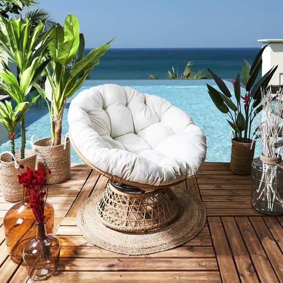 Fotel CANCUN Biały/ Naturalny Obrotowy