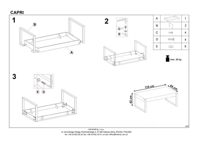 CAPRI ława dąb san remo / czarny
