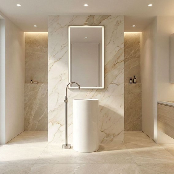 Bateria Umywalkowa Podłogowa LUNGO Nikiel Szczotkowana