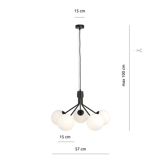 Lampa Sufitowa NOVA 5 Czarny/Opal