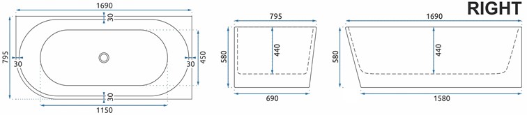 Wanna Narożna BELLANTO 170 Prawa Biały