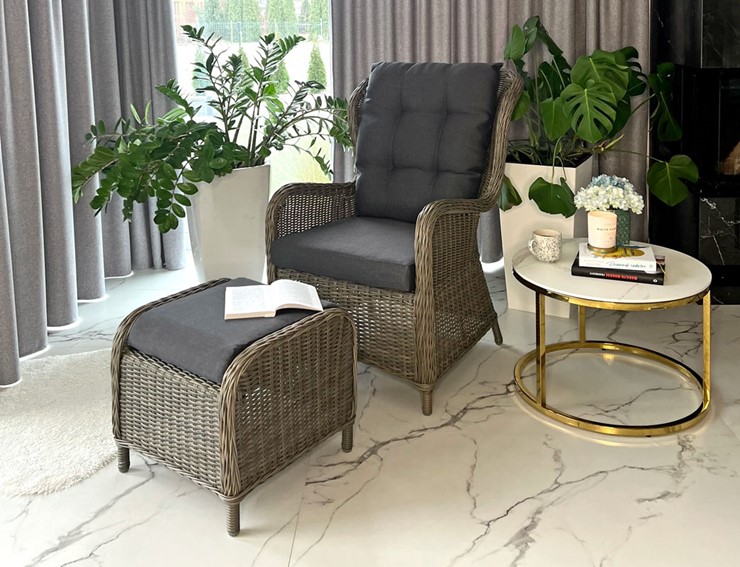 Fotel SONATA Z Podnóżkiem - Szary