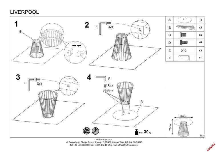 Stół Okrągły LIVERPOOL fi120 Transparentny/Złoty