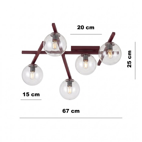 Lampa Sufitowa SMART 5 Burgundowy/Transparentny