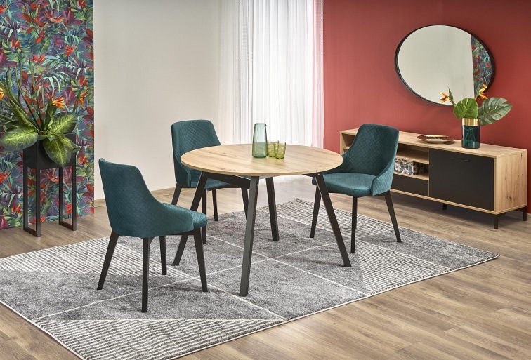 Stół Rozkładany RUBEN (102x142)x102 Dąb Artisan/Czarny