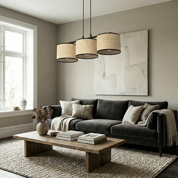 Lampa Wisząca ECO 3 Czarny/Rattan