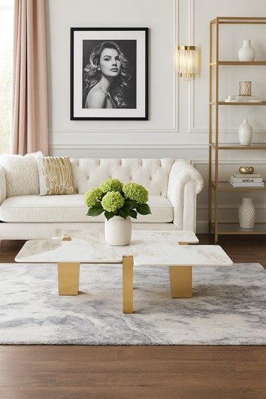 Stolik Kawowy MODIG M51 140x78cm Biały/Złoty