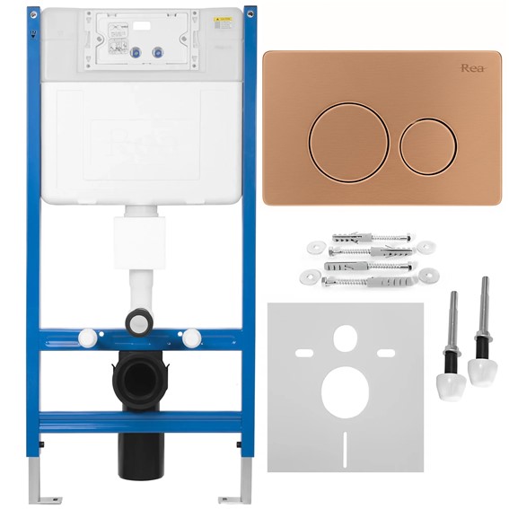 Stelaż Podtynkowy WC z Przyciskiem I Miedź Szczotkowana