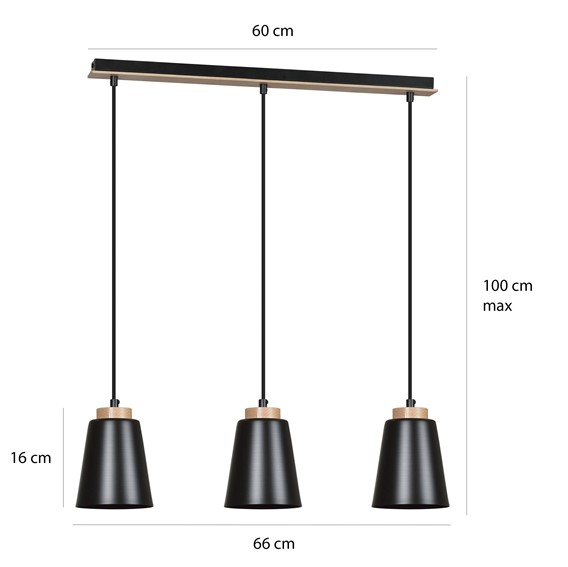 Lampa Wisząca BOLERO 3 Czarny