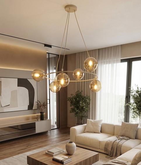 Lampa Wisząca AZURA 6 Beżowy/Bursztynowy