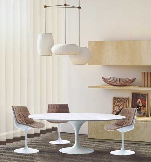 Stół Okrągły TULIP ELLIPSE MARBLE fi200 Marmur/Biały